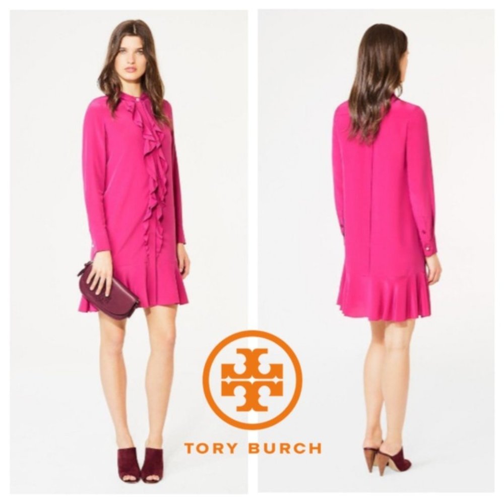 Tory Burch Jane Ruffled Button Down Dress Pink